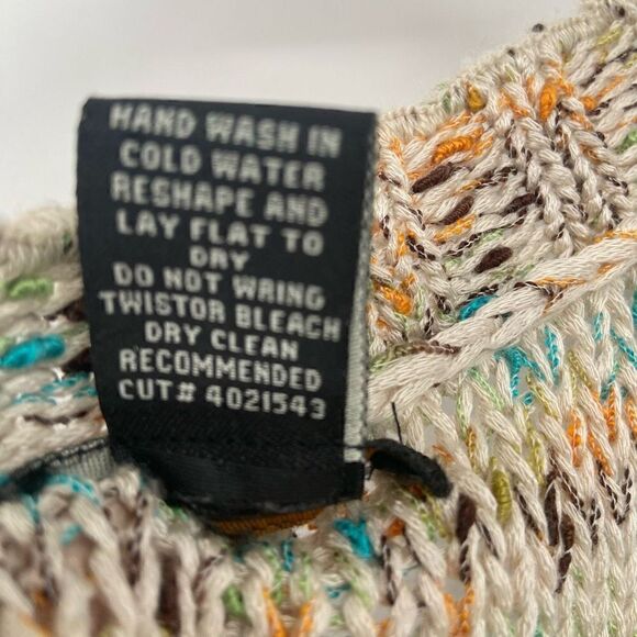 BCBGMAXAZRIA Y2K Floral Daisy Button Ruffle Hem Knit Cardigan Sweater Tan Medium - Picture 7 of 7